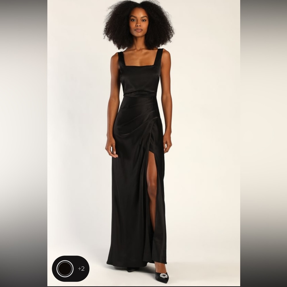 Lulus Red Carpet Romance Black Satin Square Neck Maxi Dress